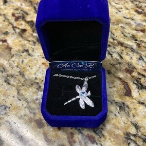 Selena Serenity - Dragonfly sterling silver necklace with clear cubic zirconia.